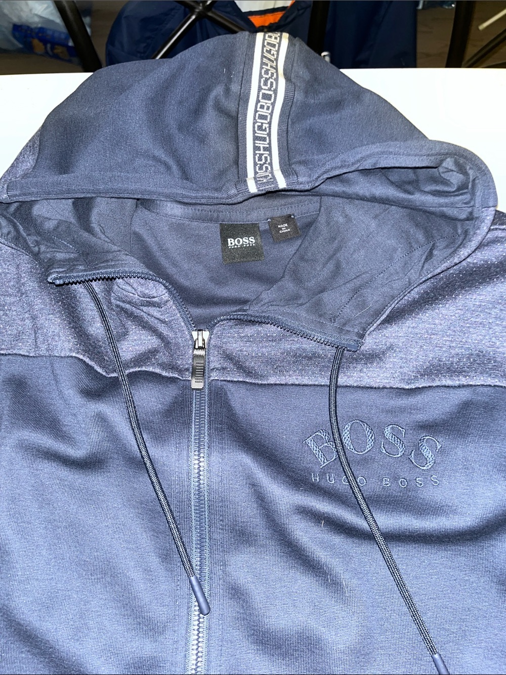 Hugo Boss Men's Navy Two-Tone Zip-Up Hoodie Size XL Like New